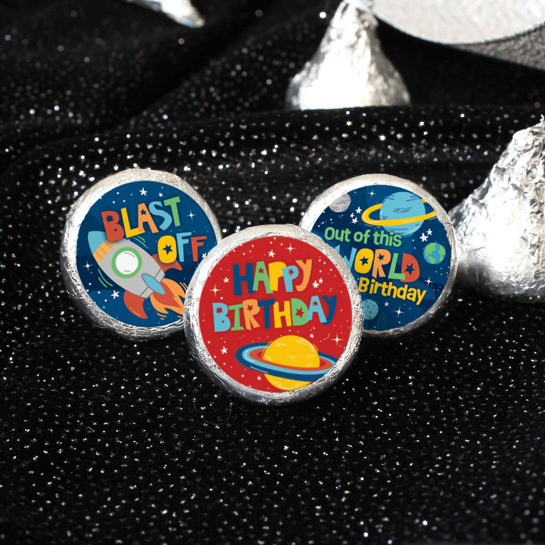 Outer Space: Kid's Birthday - Favor Stickers Fits on Hershey's Kisses - 180 Stickers