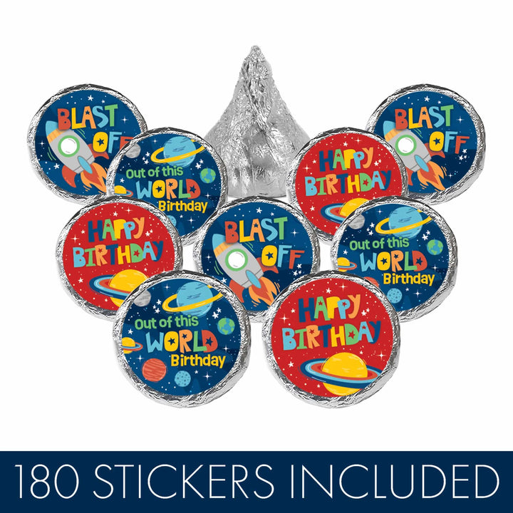 Outer Space: Kid's Birthday - Favor Stickers Fits on Hershey's Kisses - 180 Stickers