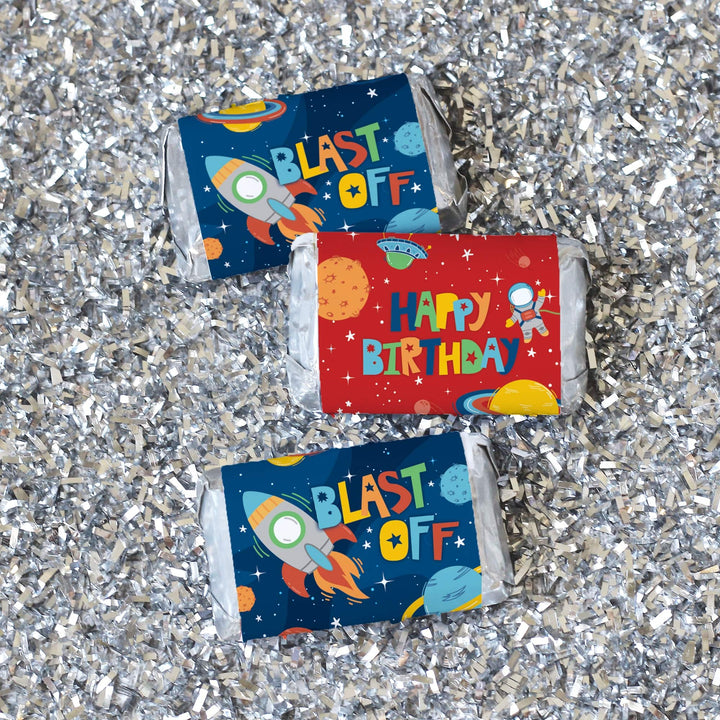 Outer Space: Kid's Birthday - Hershey's Miniatures Candy Bar Wrappers - 45 Stickers