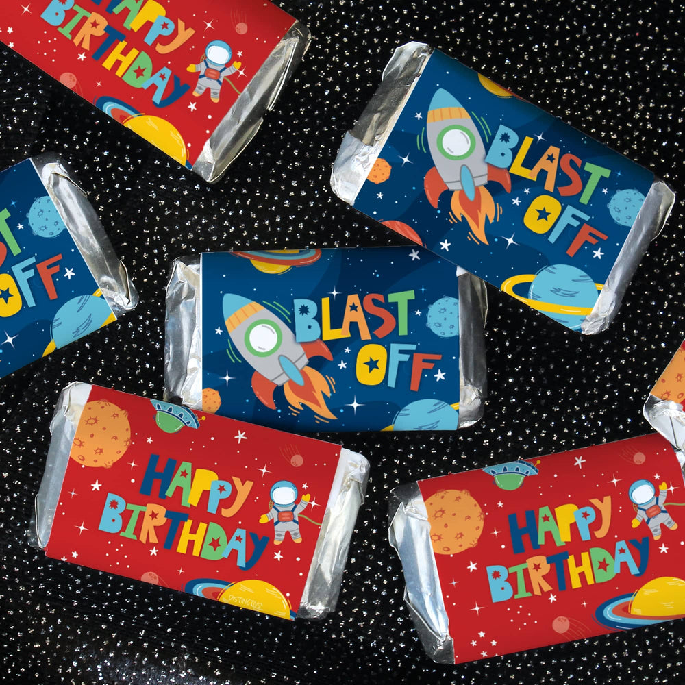 Outer Space: Kid's Birthday - Hershey's Miniatures Candy Bar Wrappers - 45 Stickers - Distinctivs Party