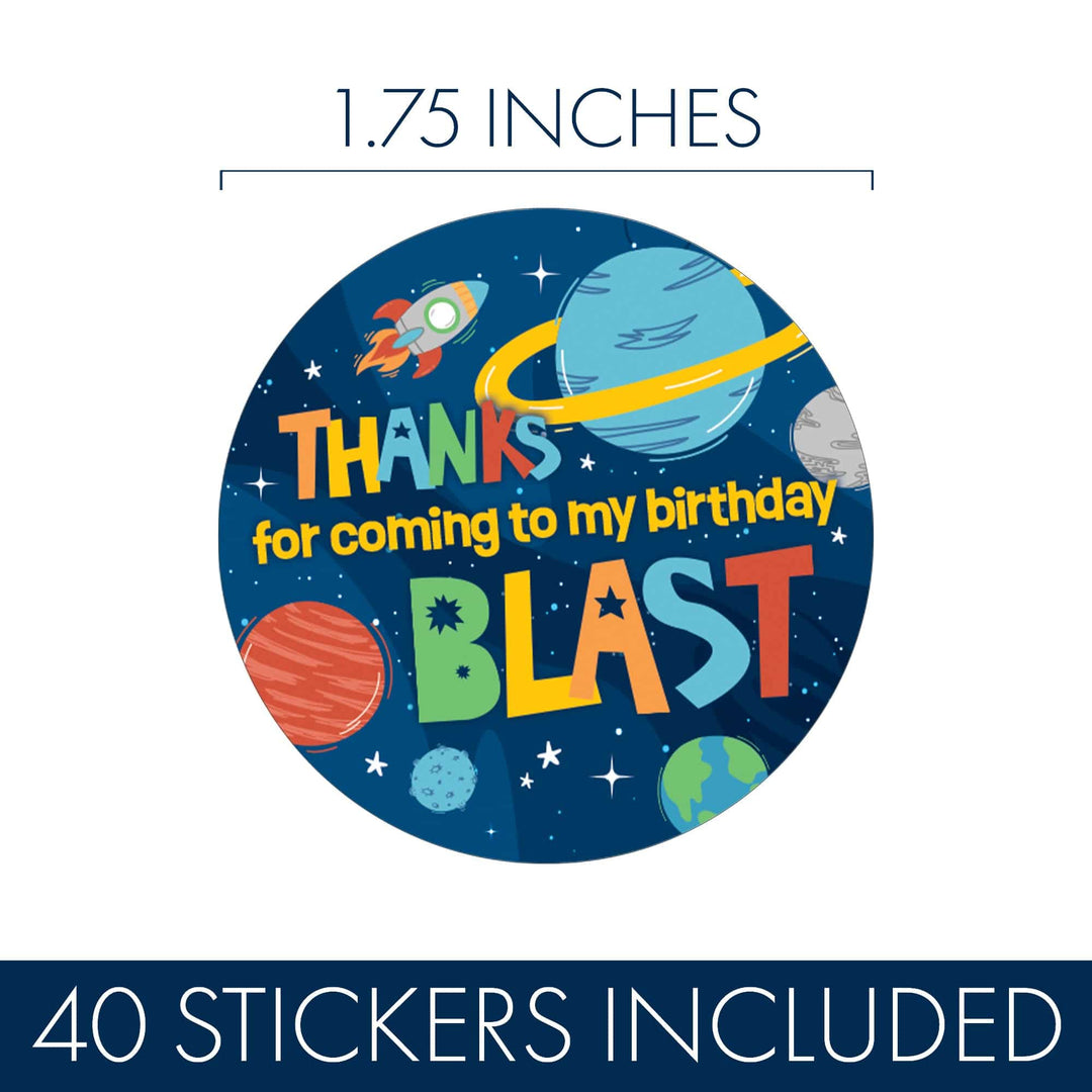 Outer Space: Kid's Birthday Party: Circle Label Stickers, Thank You - 40 Stickers