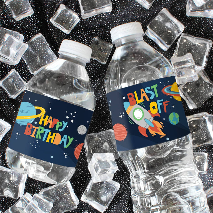 Outer Space Kid's Birthday: Water Bottle Labels - 24 Waterproof Stickers