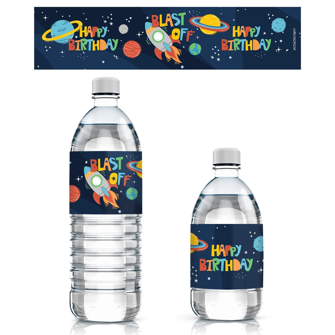 Outer Space Kid's Birthday: Water Bottle Labels - 24 Waterproof Stickers