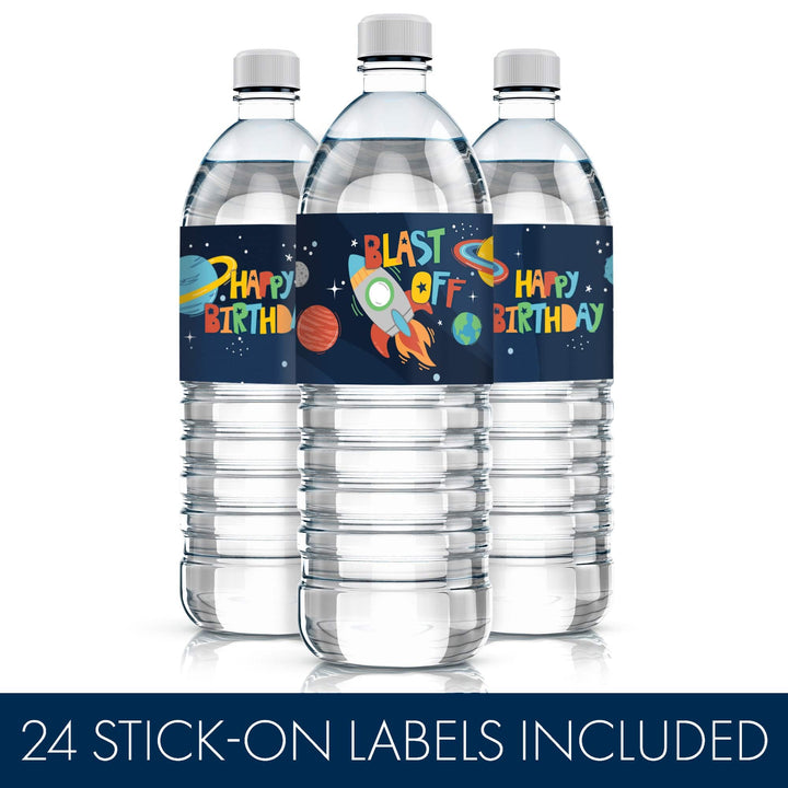 Outer Space Kid's Birthday: Water Bottle Labels - 24 Waterproof Stickers