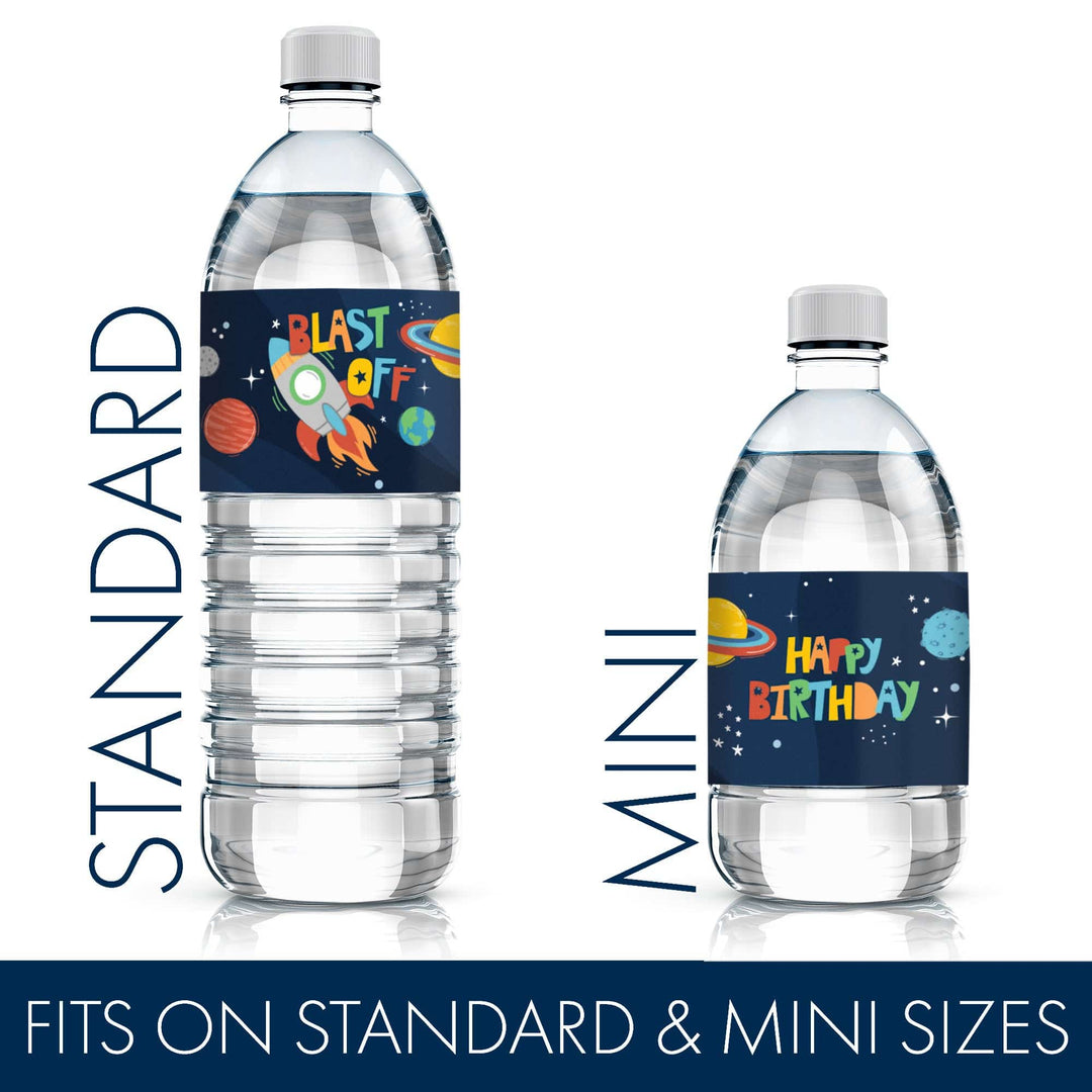 Outer Space Kid's Birthday: Water Bottle Labels - 24 Waterproof Stickers