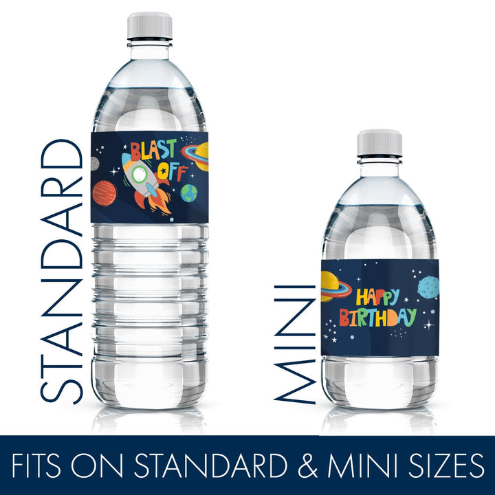 Outer Space Kid's Birthday: Water Bottle Labels - 24 Waterproof Stickers