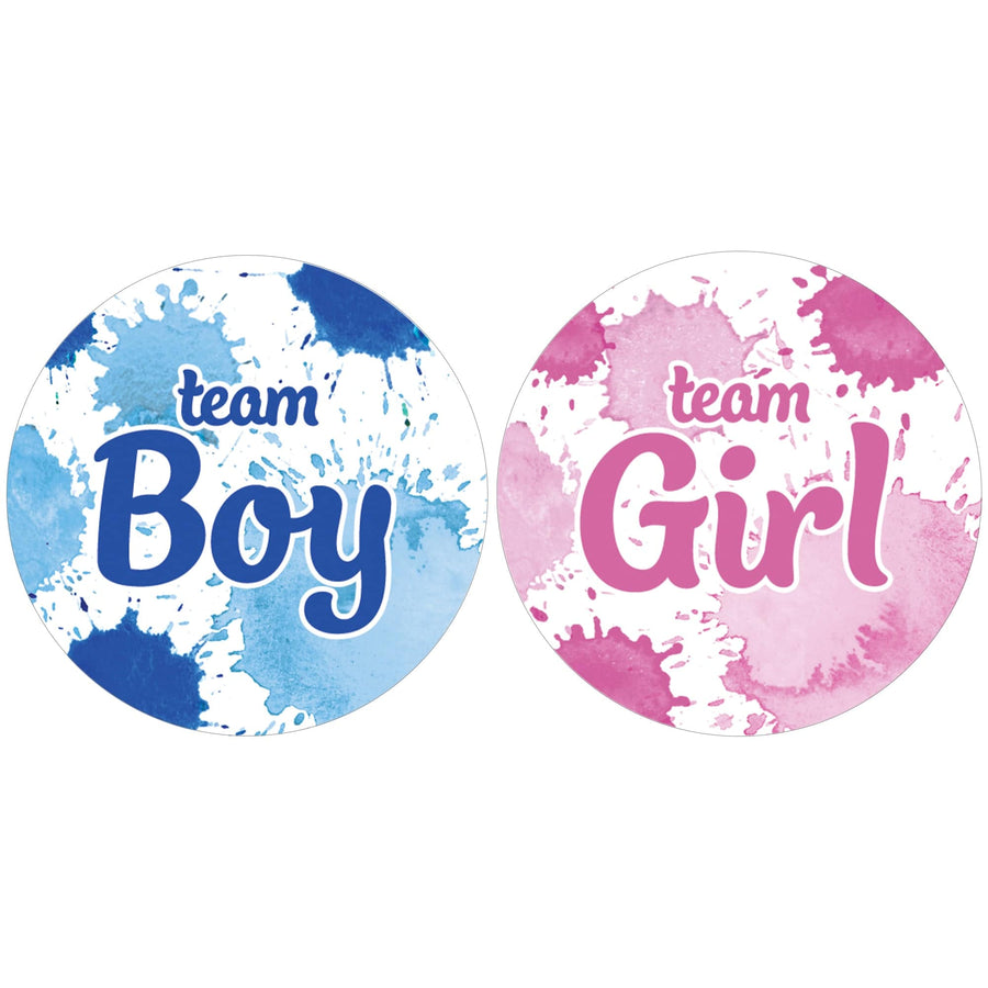 Paint Splatter: Gender Reveal Party - Team Boy or Team Girl - 40 Stickers - Distinctivs Party