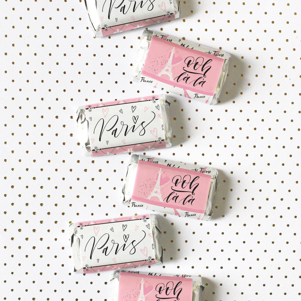 Paris in Pink: Kid's Birthday - Hershey's Miniatures Candy Bar Stickers - 45 Stickers - Distinctivs Party