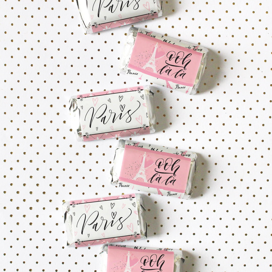 Paris in Pink: Kid's Birthday - Hershey's Miniatures Candy Bar Stickers - 45 Stickers