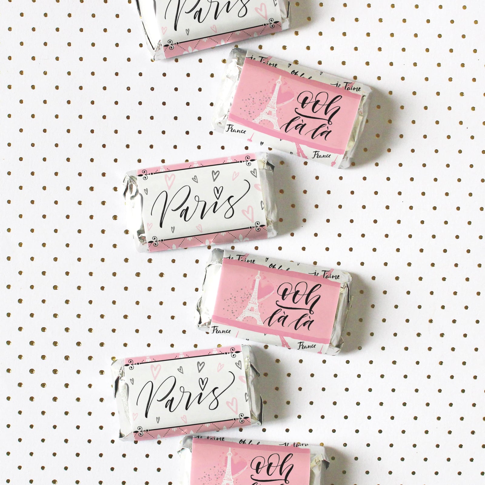 Paris in Pink: Kid's Birthday - Hershey's Miniatures Candy Bar Stickers - 45 Stickers - Distinctivs Party