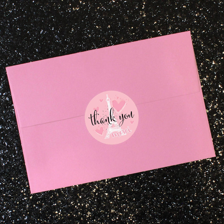 Paris in Pink: Kid's Birthday - Merci Thank You Round Labels - 40 Stickers