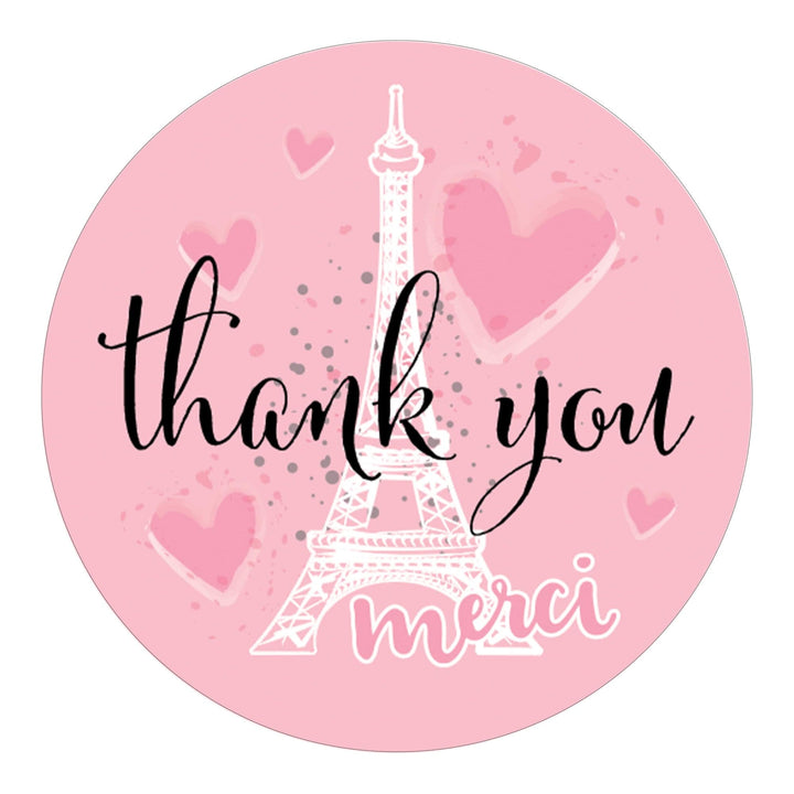 Paris in Pink: Kid's Birthday - Merci Thank You Round Labels - 40 Stickers