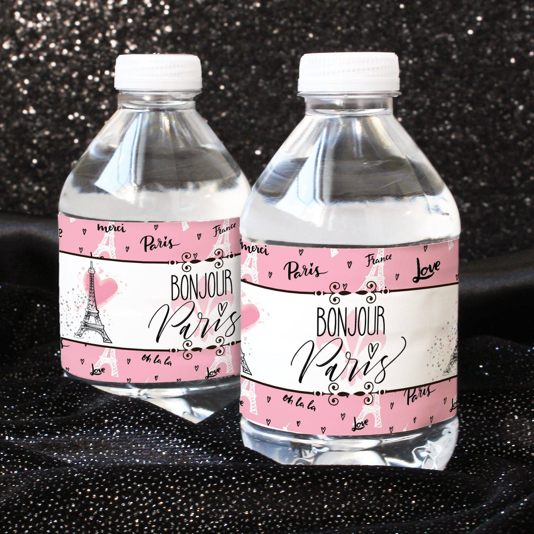 Paris in Pink: Kid's Birthday - Water Bottle Labels - 24 Waterproof Stickers