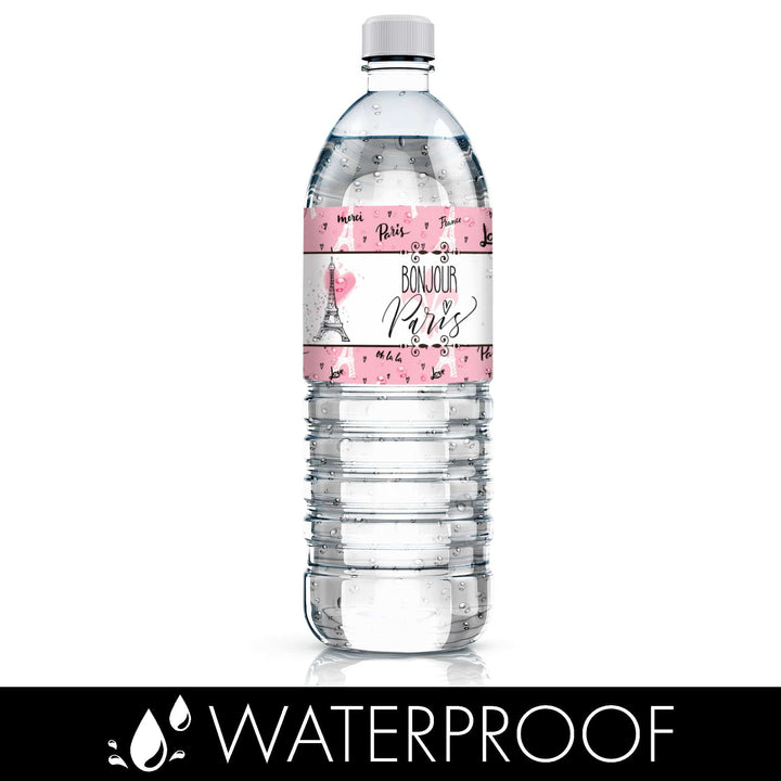 Paris in Pink: Kid's Birthday - Water Bottle Labels - 24 Waterproof Stickers