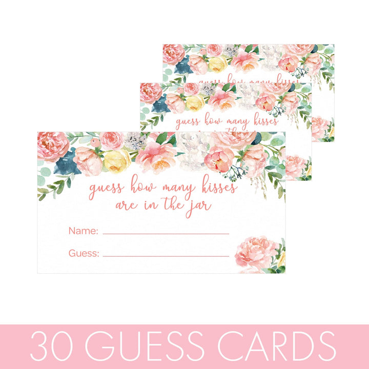 Pink Floral: How Many Kisses in the Jar Floral Party Game - Baby Shower, Kid's Birthday, Bridal, 1st Birthday