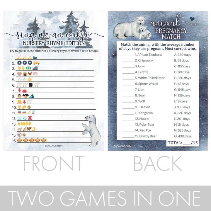 Polar Bear - Winter Baby Shower - Sing Me and Emoji & Animal Match Game -  Baby Shower Game - Two Game Bundle - 20 Dual Sided Cards - Distinctivs Party