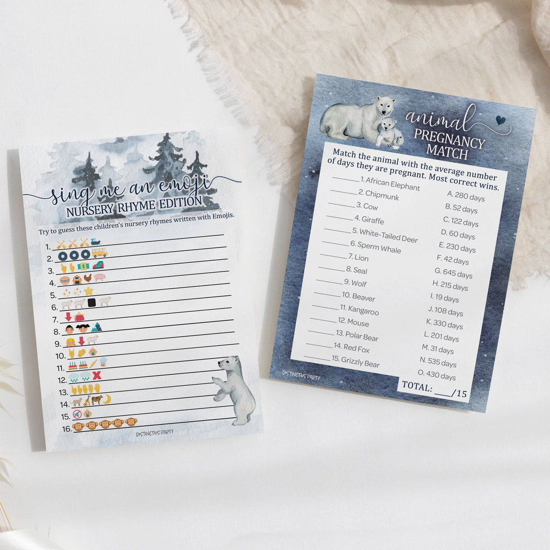 Polar Bear - Winter Baby Shower - Sing Me and Emoji & Animal Match Game -  Baby Shower Game - Two Game Bundle - 20 Dual Sided Cards - Distinctivs Party