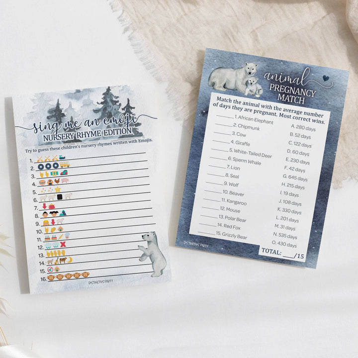 Polar Bear - Winter Baby Shower - Sing Me and Emoji & Animal Match Game -  Baby Shower Game - Two Game Bundle - 20 Dual Sided Cards - Distinctivs Party
