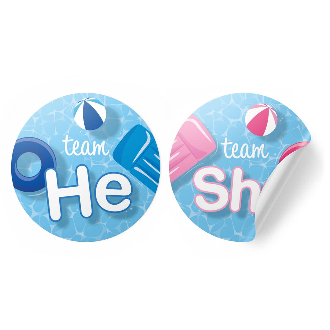 Pool Party: Gender Reveal Party - Team He or Team She - 40 Stickers