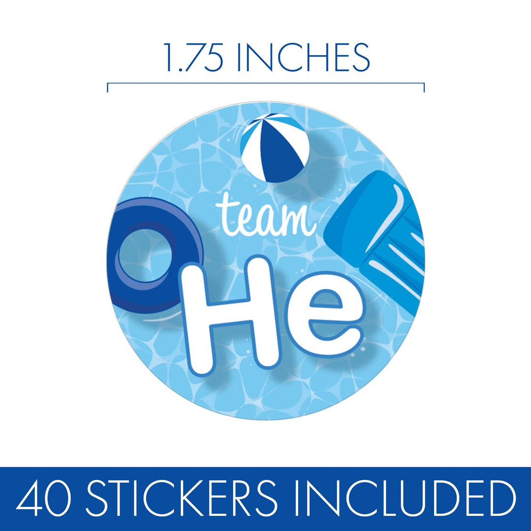 Pool Party: Gender Reveal Party - Team He or Team She - 40 Stickers