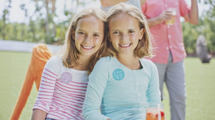 Fiesta de revelación de género: cuatro conjuntos de colores - pegatinas de equipo niño o equipo niña - 40 pegatinas