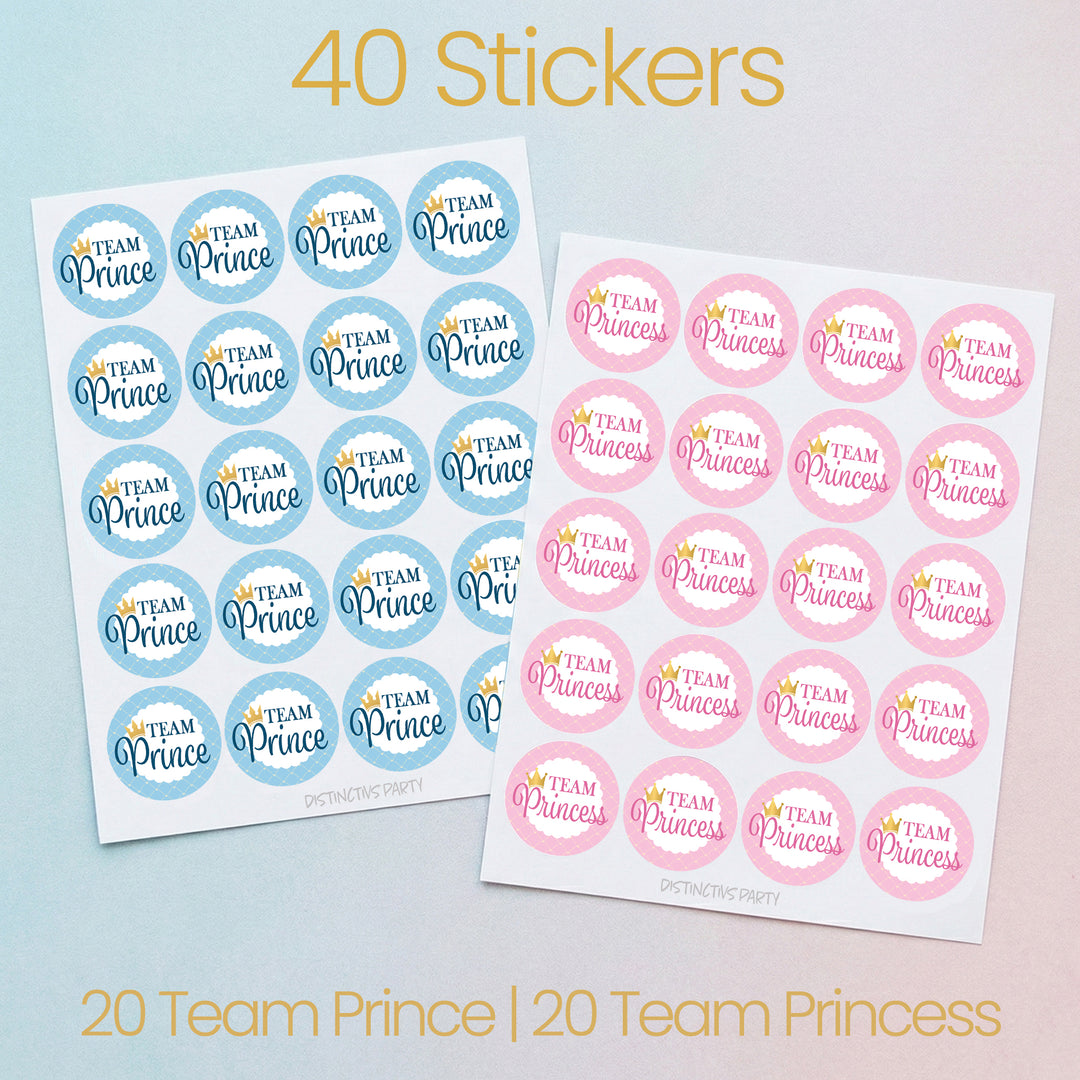 Royal Baby Gender Reveal Party -Team Prince or Team Princess - 40 Stickers