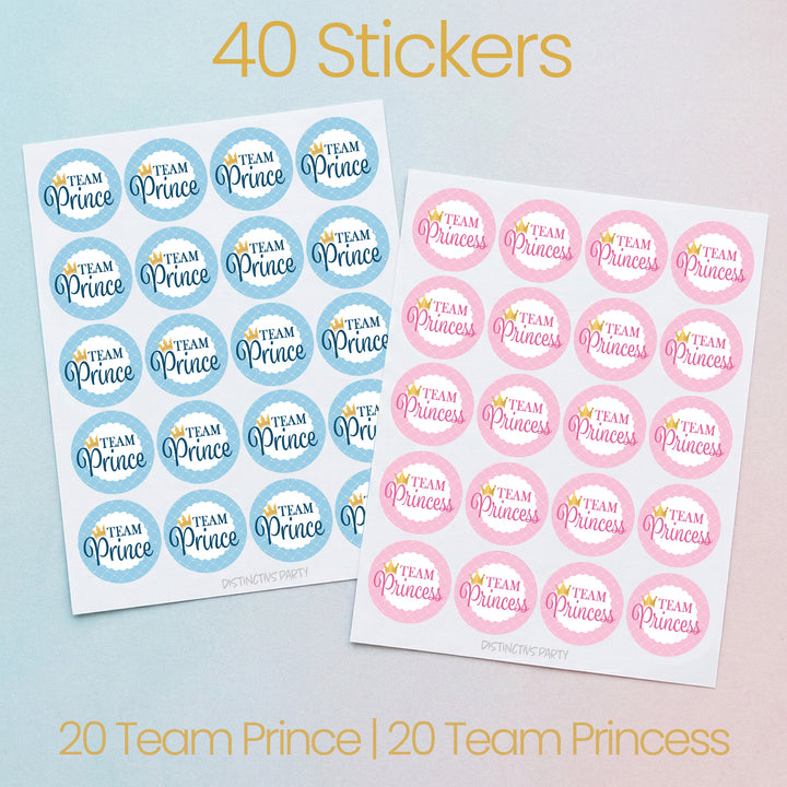 Royal Baby Gender Reveal Party -Team Prince or Team Princess - 40 Stickers
