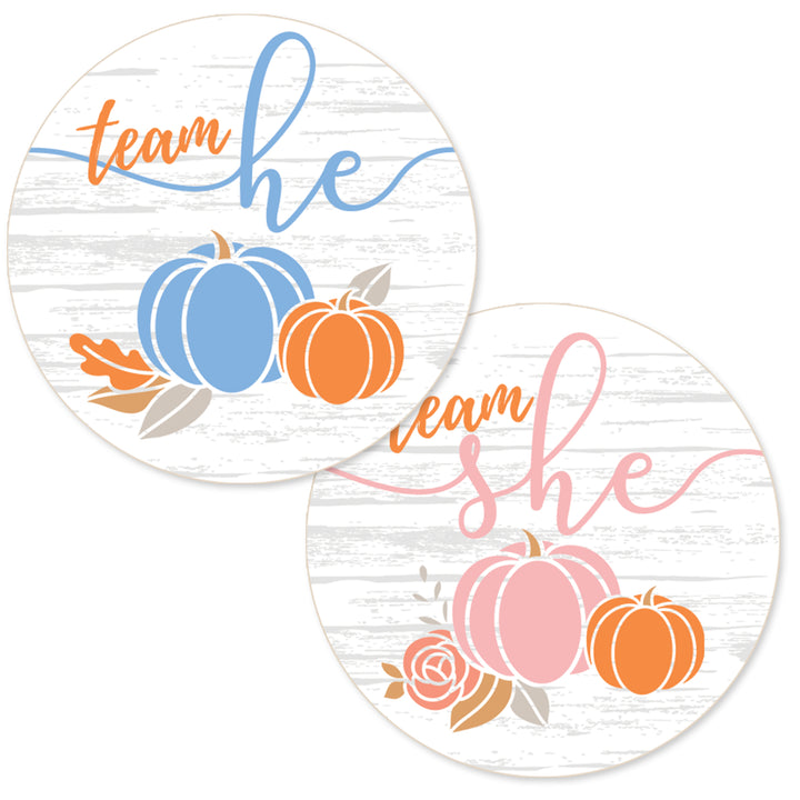 Little Pumpkin Baby Gender Reveal Party - Team He or She Stickers - 40 Stickers
