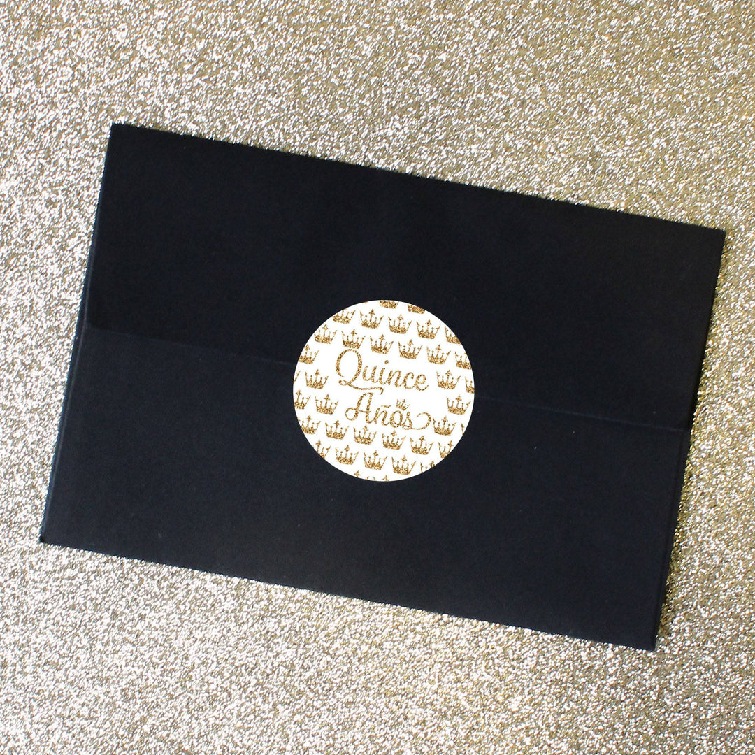 Quinceañera: White & Gold - Sparkling Mis Quince 15th Birthday - Party Favor Stickers - 40 Stickers - Distinctivs Party