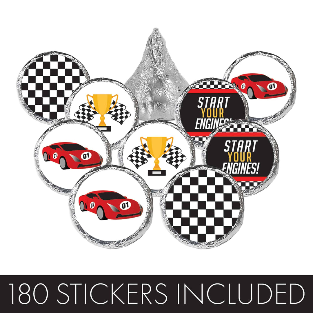 Race Car: Kid's Birthday - Party Favor Stickers - Fits on Hershey's Kisses -  180 Stickers