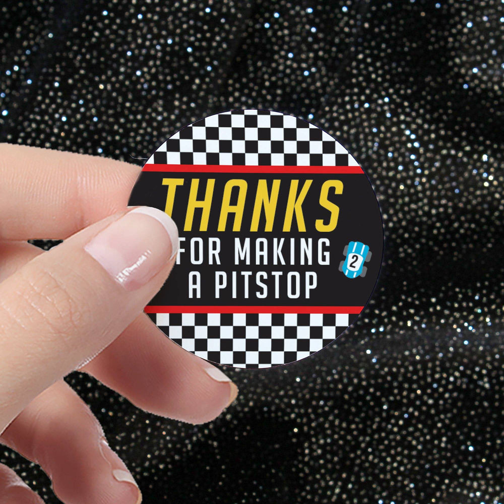 Race Car: Kid's Birthday - Thank You Labels - 40 Stickers - Distinctivs Party