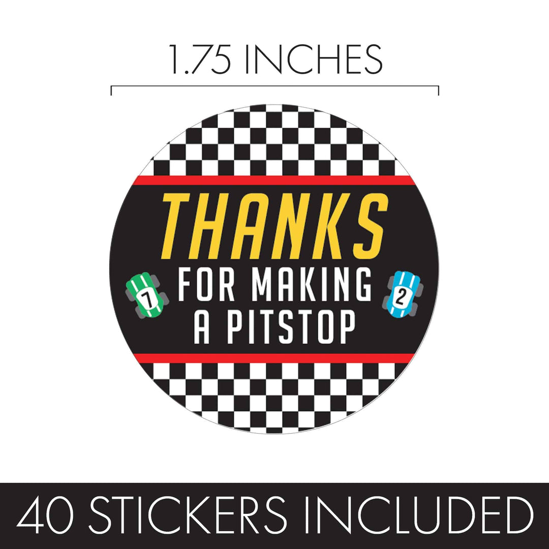 Race Car: Kid's Birthday - Thank You Labels - 40 Stickers