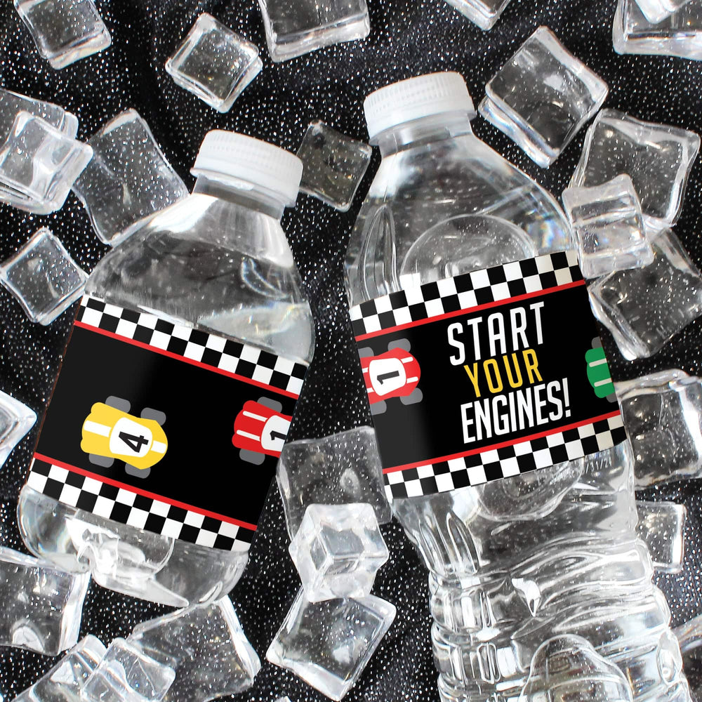 Race Car - Kid's Birthday -  Water Bottle Labels - 24 Waterproof Stickers - Distinctivs Party