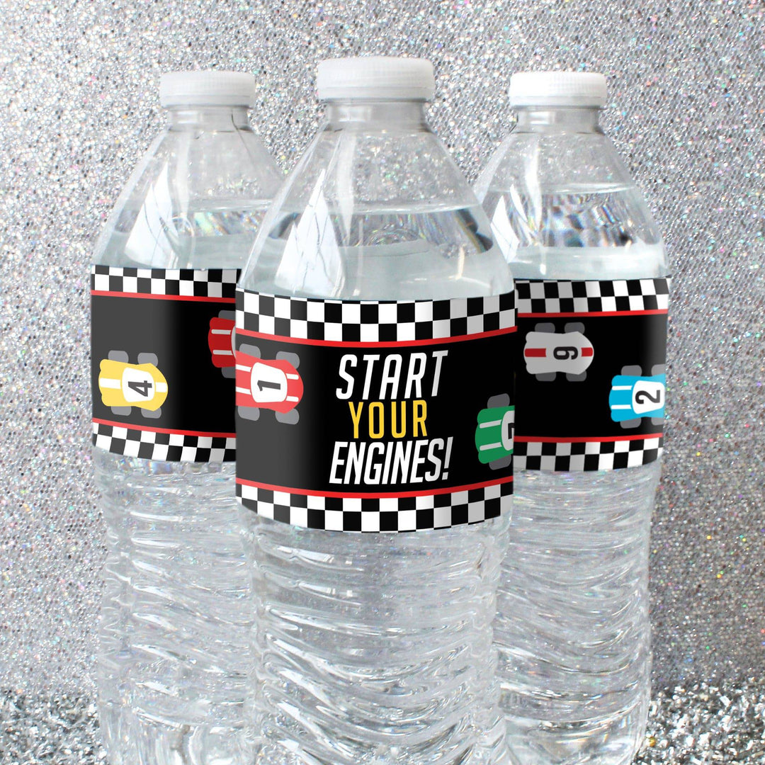 Race Car - Kid's Birthday -  Water Bottle Labels - 24 Waterproof Stickers - Distinctivs Party