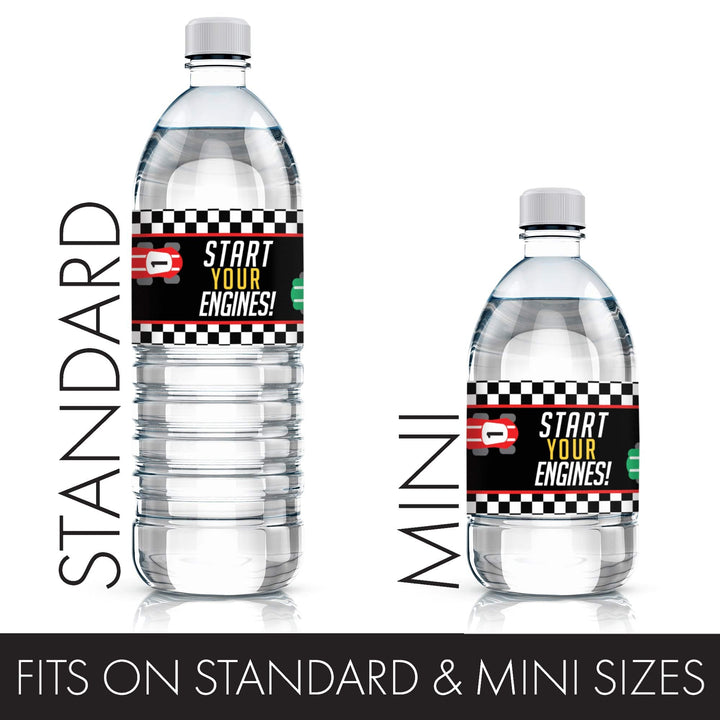 Race Car - Kid's Birthday -  Water Bottle Labels - 24 Waterproof Stickers