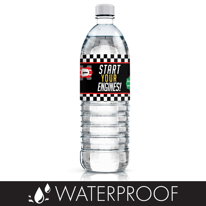 Race Car - Kid's Birthday -  Water Bottle Labels - 24 Waterproof Stickers