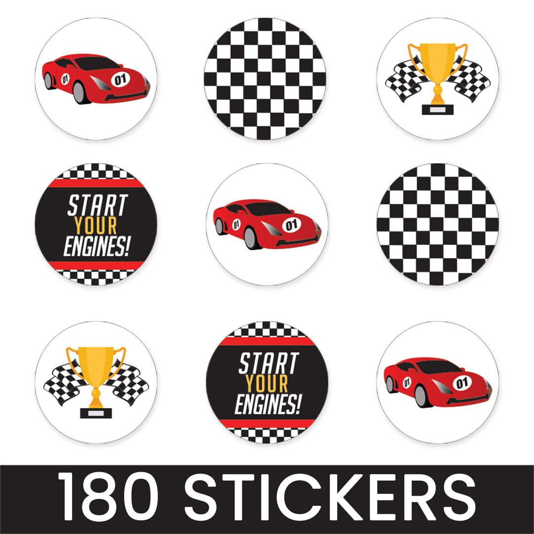 Coche de carreras - Cumpleaños infantil - Pegatinas para regalos de fiesta - Se adapta a Hershey's Kisses - 180 pegatinas