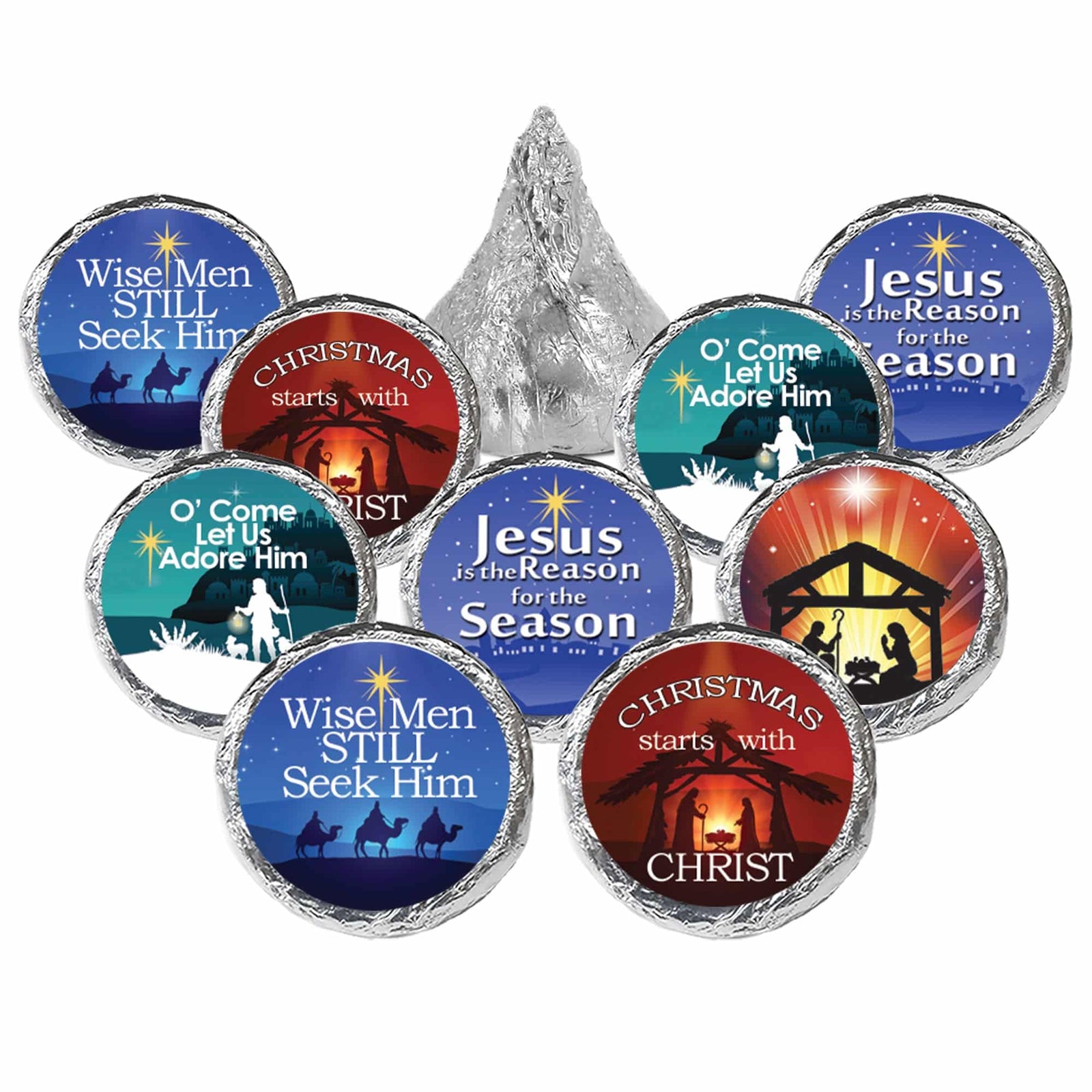 Religious Christian Faith: Christmas Party Favor Stickers - Fits on Hershey Kisses - 180 Stickers - Distinctivs Party