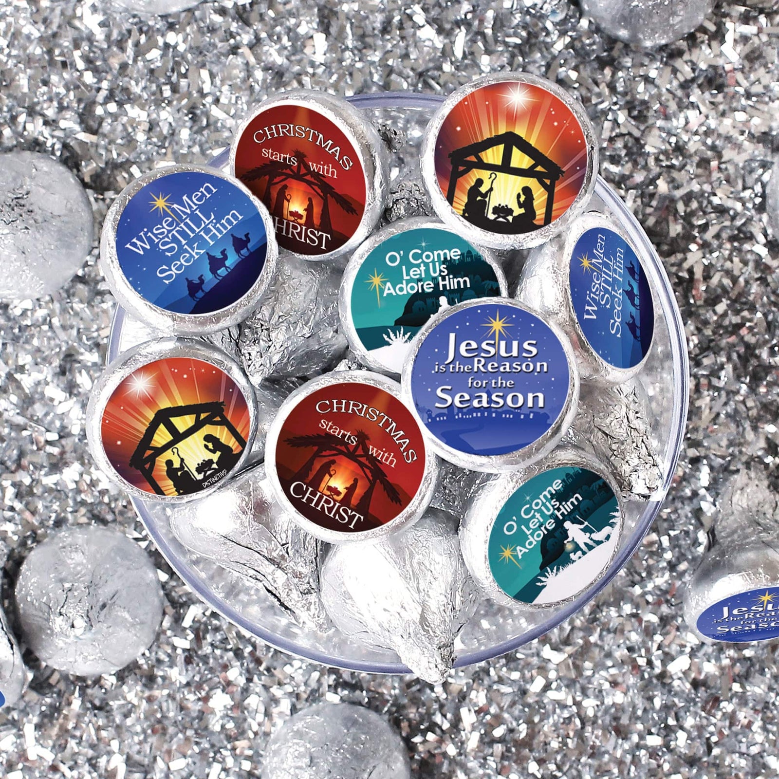 Religious Christian Faith: Christmas Party Favor Stickers - Fits on Hershey Kisses - 180 Stickers - Distinctivs Party