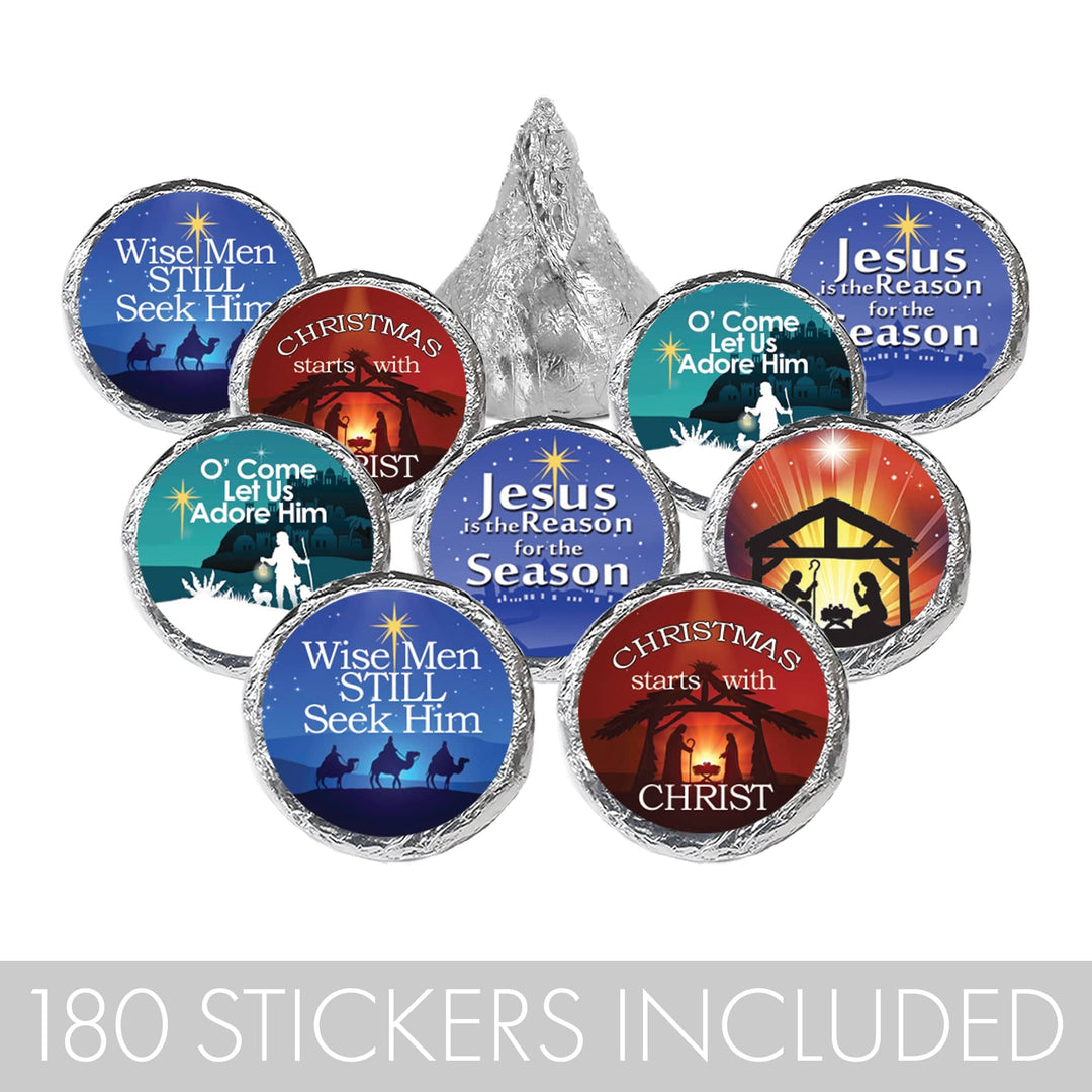 Religious Christian Faith: Christmas Party Favor Stickers - Fits on Hershey Kisses - 180 Stickers - Distinctivs Party