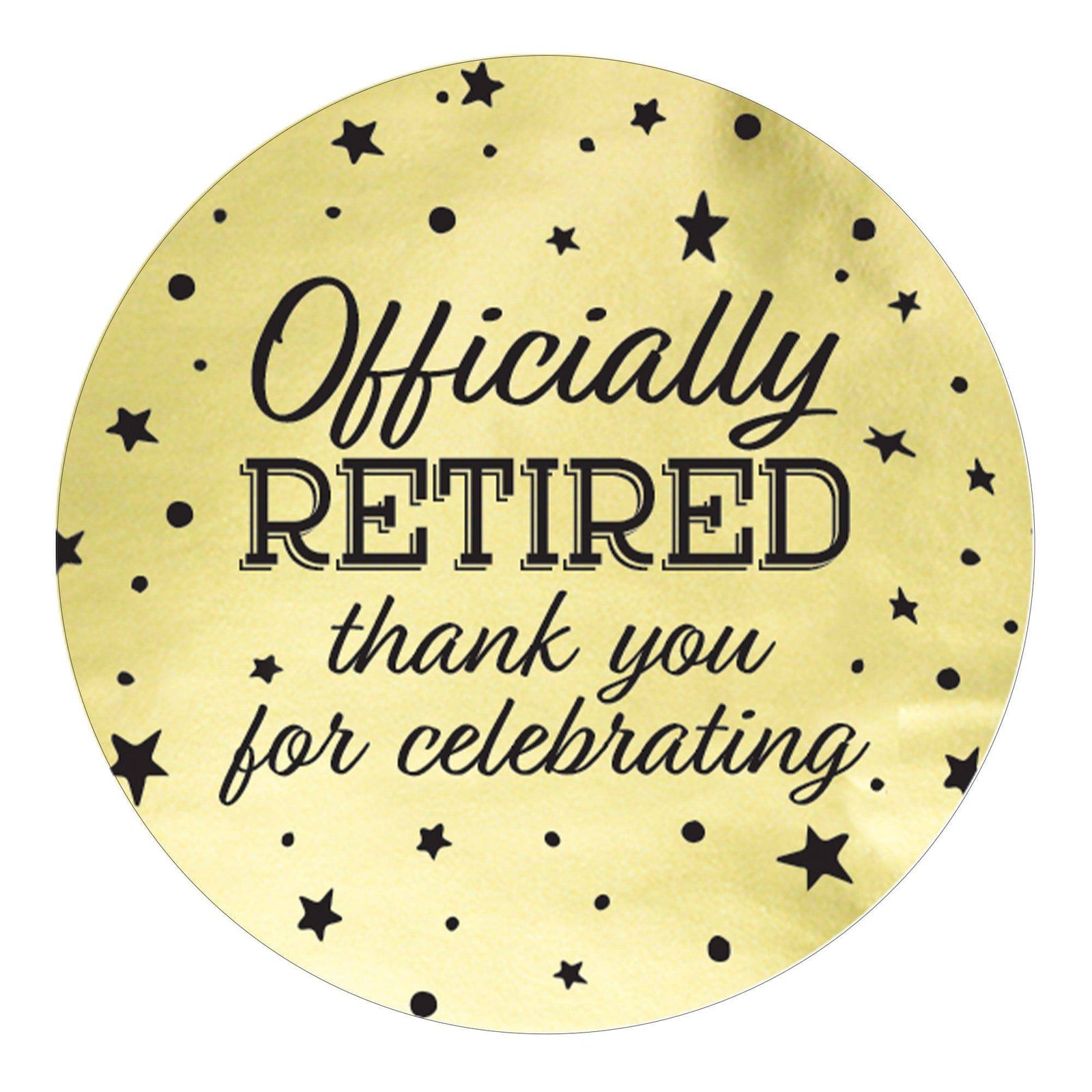 Retirement Party: Black and Gold Shiny Foil - Thank You Stickers - 40 Stickers - Distinctivs Party