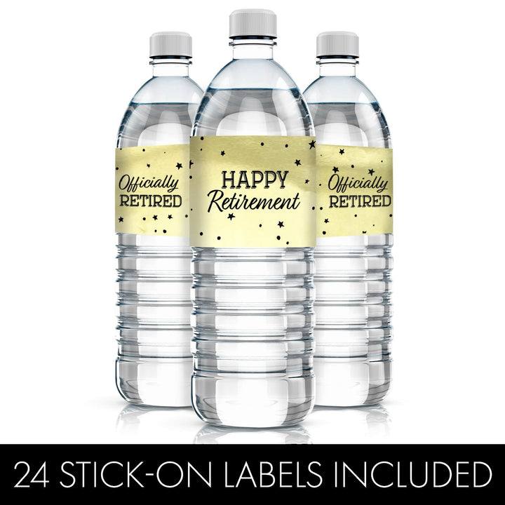 Retirement Party: Black and Gold Shiny Foil - Water Bottle Labels - 24 Stickers