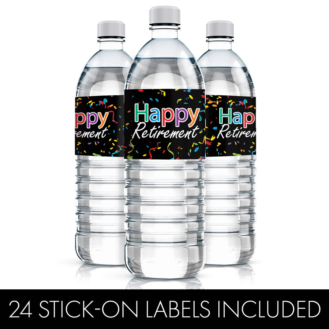 Retirement Party: Colorful Confetti -  Water Bottle Labels - 24 Stickers