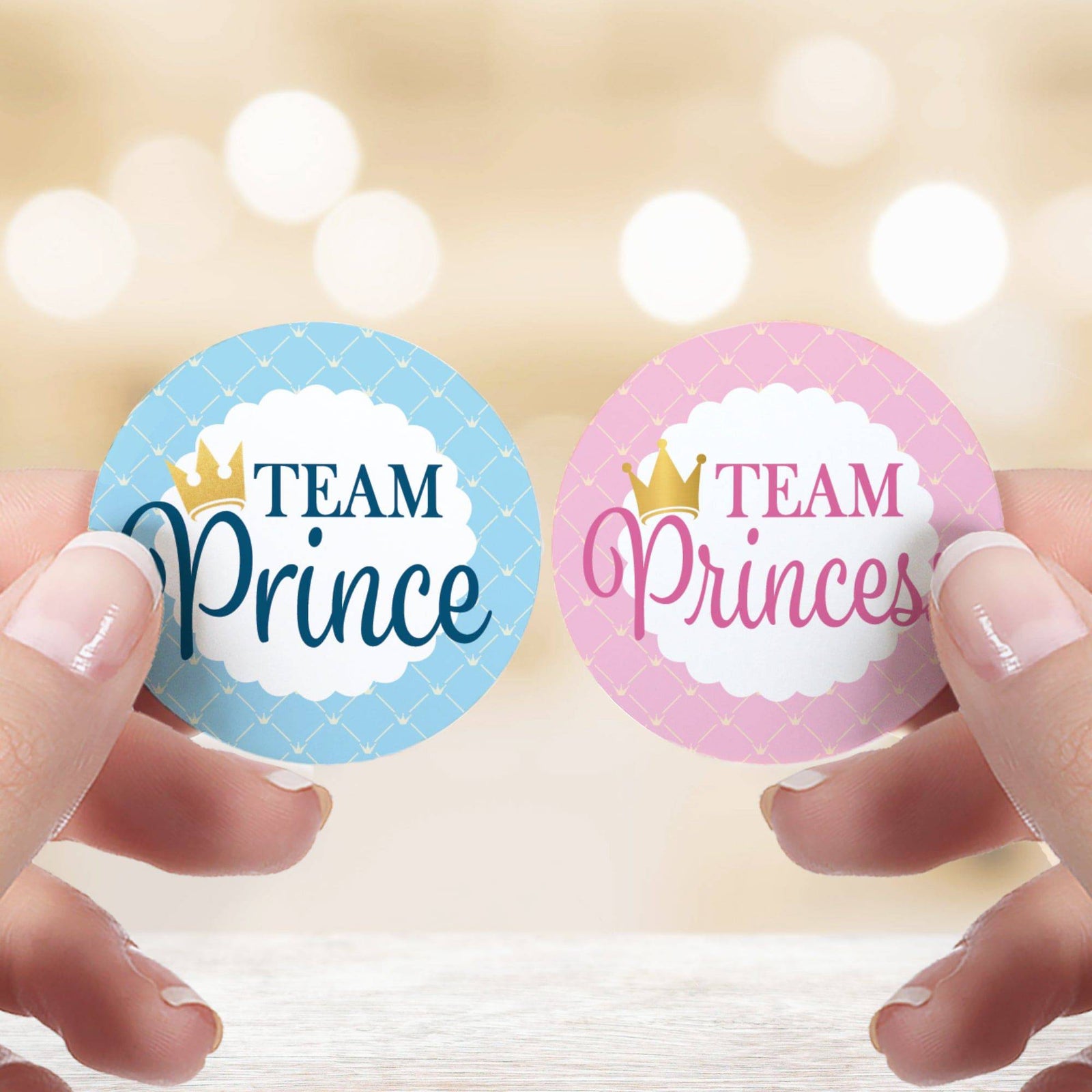 Royal Baby Gender Reveal Party -Team Prince or Team Princess - 40 Stickers - Distinctivs Party