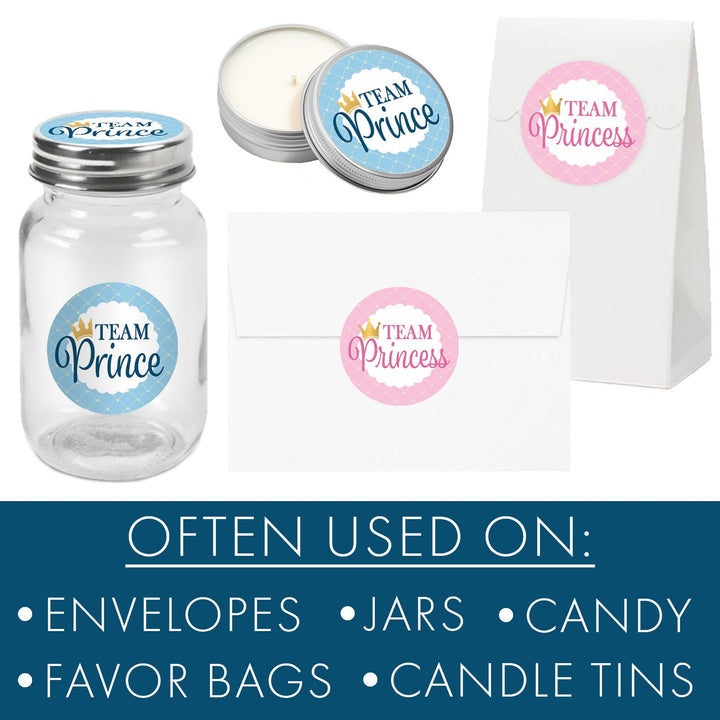 Royal Baby Gender Reveal Party -Team Prince or Team Princess - 40 Stickers - Distinctivs Party