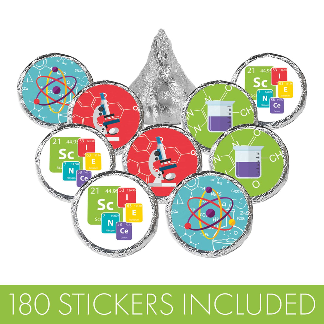 Science: Kid's Birthday  - Favor Stickers - Fits on Hershey's Kisses - 180 Pack