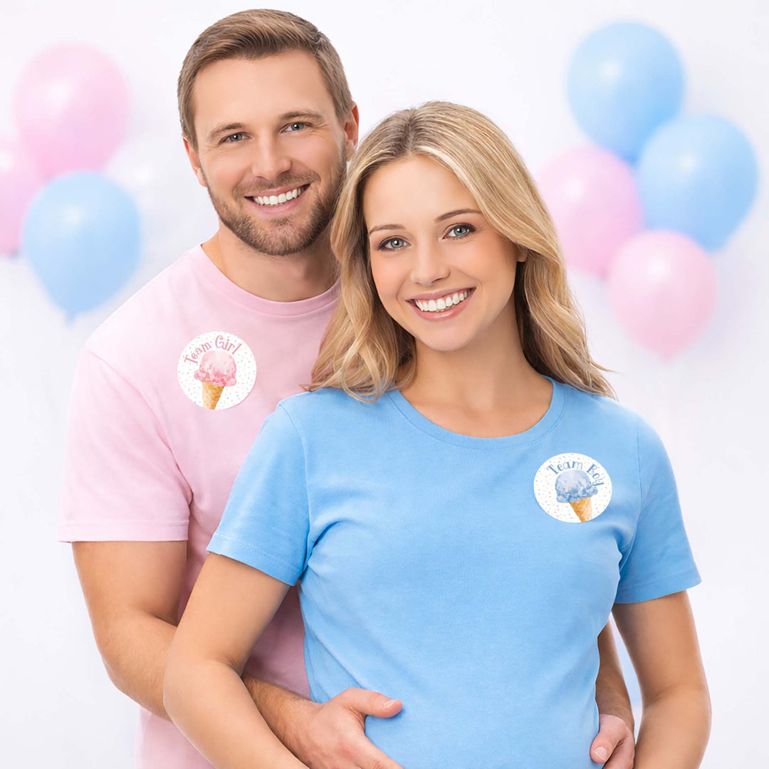 Cuál es la primicia: Helado - Fiesta de revelación de género - Equipo niño o niña - Pegatinas de votación - 40 pegatinas