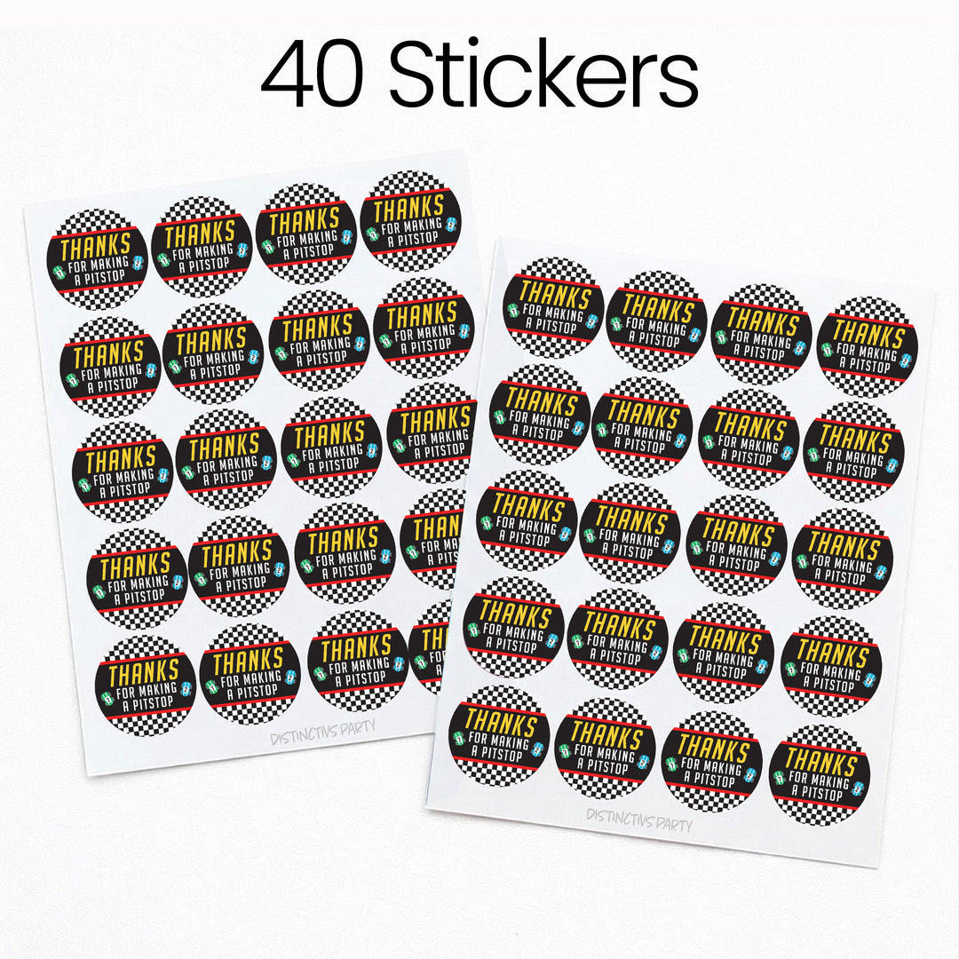 Race Car: Kid's Birthday - Thank You Labels - 40 Stickers