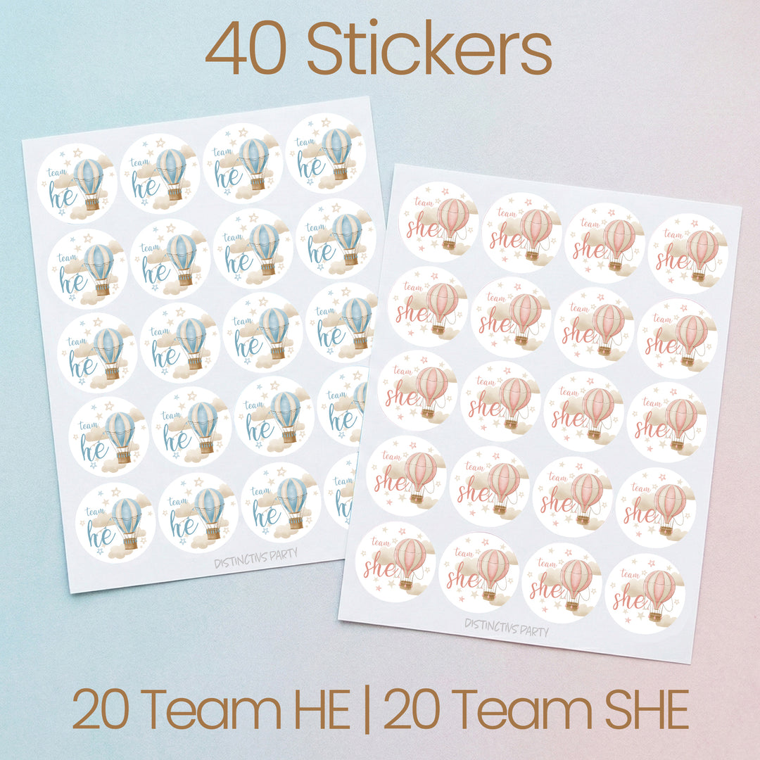 Hot Air Balloon: Gender Reveal Party - He or She  - 40 Stickers