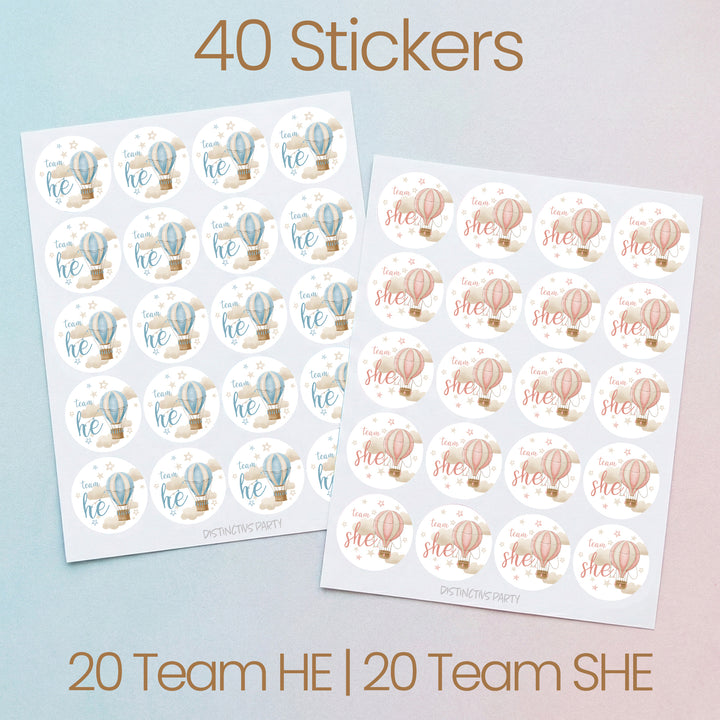 Hot Air Balloon: Gender Reveal Party - He or She  - 40 Stickers